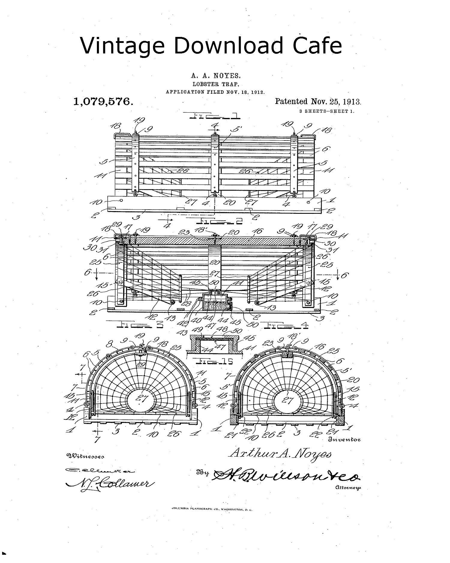 Lobster Trap Patentfishing Artlobster Printsea Arthome Etsy