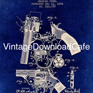 1894 Foehl Revolver Digital Art, Art Print, Art and Collectables, Vintage Art, Retro Print, Home Decor, Office Decor, Wall Art, Steampunk.