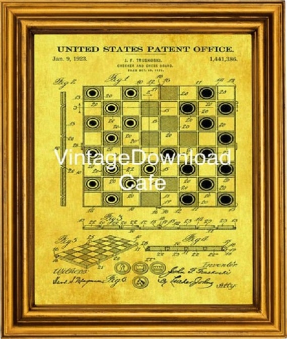 1923 Checker Board Patent Print - Chess board Poster - Checkers Game Drawing  - Game Room Decor - Parlor Game - Checker board Drawing