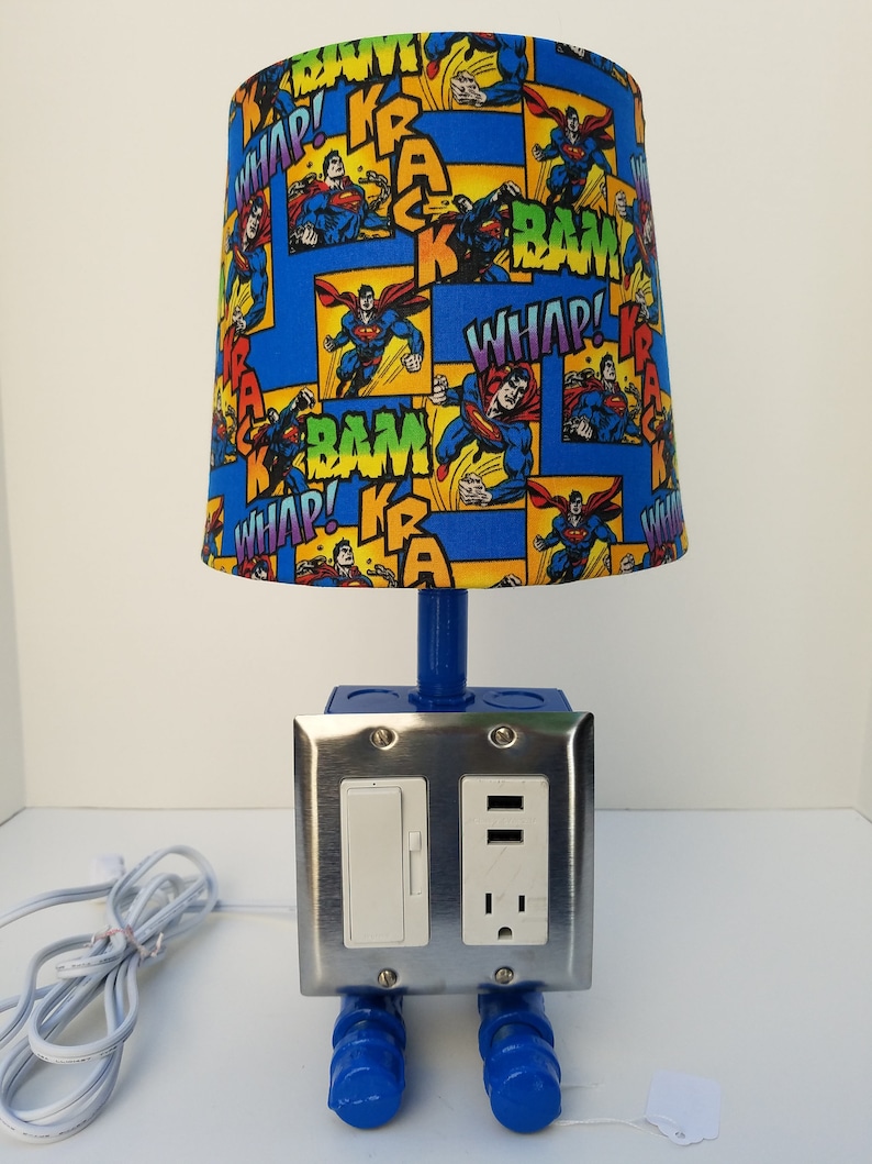 Table Lamp Industrial USB Light Man of Steel Steampunk Desk Lamp Blue Superman Light