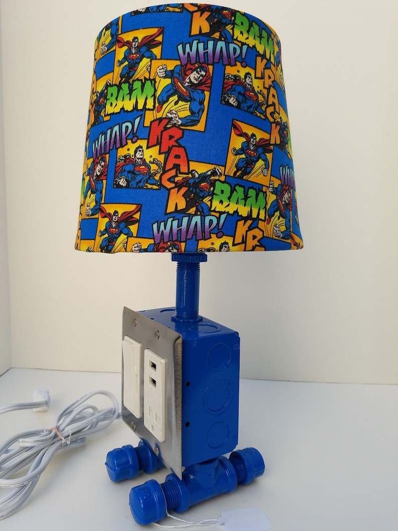 Table Lamp Industrial USB Light Man of Steel Steampunk Desk Lamp Blue Superman Light