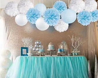 Set Of 18 Boy Baby Shower Decorations White Navy Baby Blue Etsy
