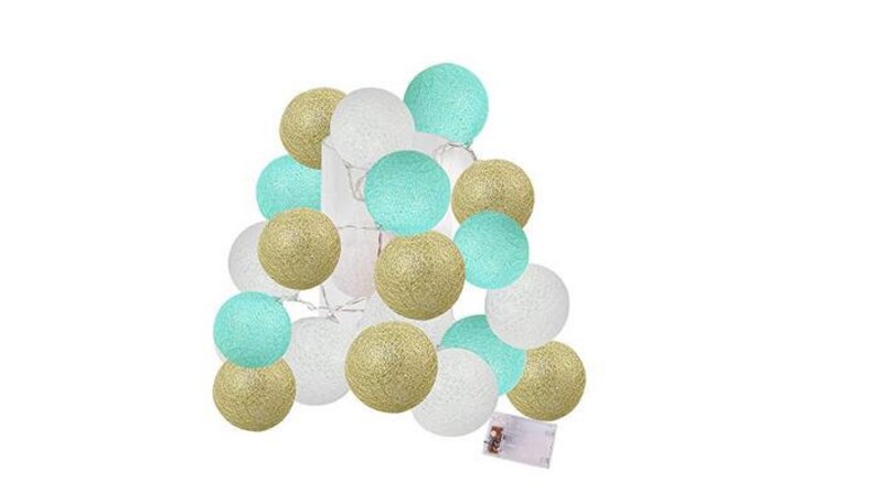2 5m Mint Green Gold Whtie Cotton String Lights Battery Image 0