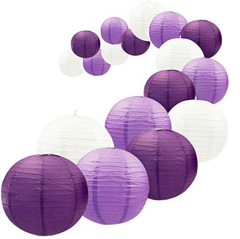 12Pcs Royal Purple Paper Lantern Set Reusable Hanging Decor,Easy Assembly,for Birthday Wedding Baby Shower Party Decor Supplies Kit