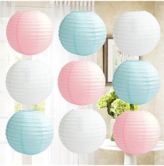 9 Pack Pink Blue White Gender Reveal Party Decorations Paper Etsy