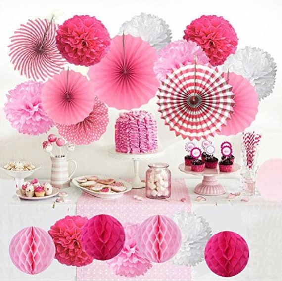 Tissue Paper Honeycomb Lantern Ball Pom Poms Wedding Party Baby Living Deco Home