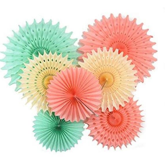 7pcs Paper Honeycomb Tissue Paper Fan Tissue Crafts Decor Diy Wedding Birthday Party Home Decor Supplie Paper Fan Cream Mint Green Peach