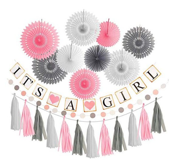 13pcs Pink White Grey Baby Girl Baby Shower Decor Hanging Etsy