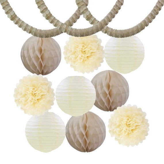 12pcs Ivory Themed Party Decor Hanging Tissue Paper Pom Pom Etsy