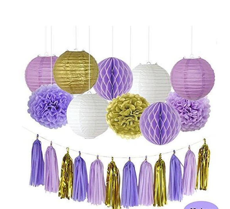 13pcs Mixed Mermaid Decorations Purple Gold Tissue Pom Poms Etsy