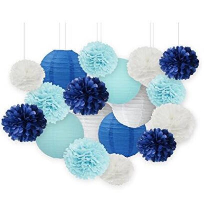 Set Of 18 Boy Baby Shower Decorations White Navy Baby Blue Etsy