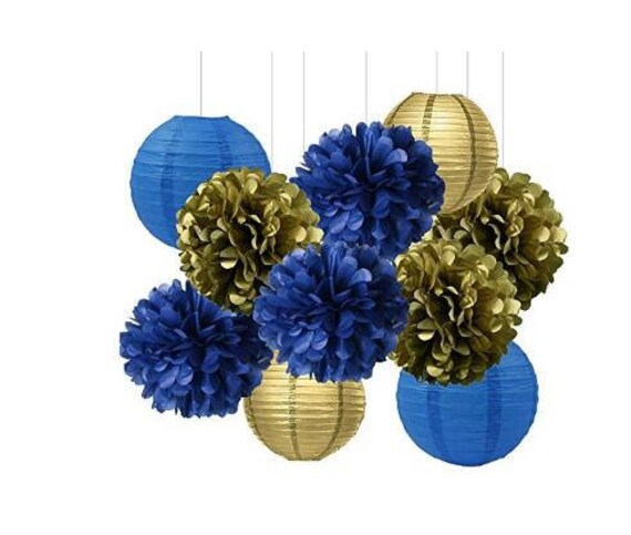 Set Of 10 Bridal Shower Decorations Navy Blue Gold Tissue Etsy