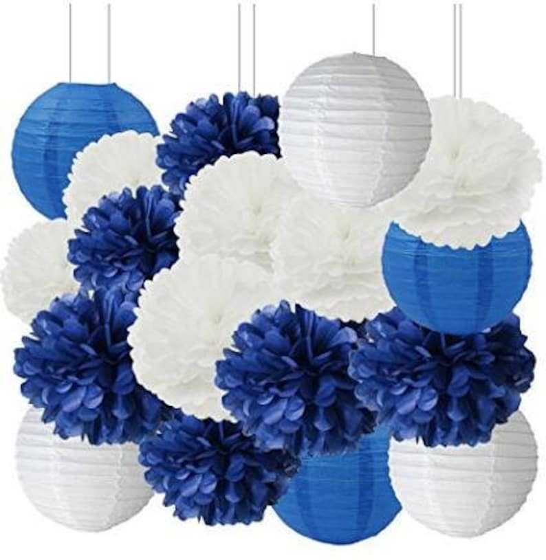18pcs Mixed Navy Blue White Tissue Pom Poms Pompoms Flower Etsy
