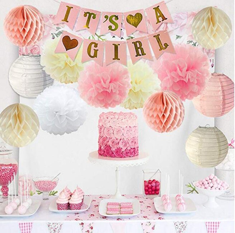 Baby Shower Decorations BABY SHOWER & ITS A GIRL Garland Bunting Banner Tissue Paper Flower Pom Poms Paper Lanterns Paper Honeycomb Balls Pink/White/Gold/Cream Party Decoration Nursery Room Decor Baby Shower Decorations BABY SHOWER & ITS A GIRL Garland Bunting Banner Tissue Paper Flower Pom Poms Paper Lanterns Paper Honeycomb Balls Pink/White/Gold/Cream Party Decoration Nursery Room Decor