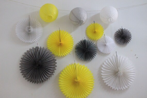 yellow and gray paper lanterns