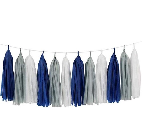 Banner It/'s a Boy Baby Shower 20 Tassel Baby Blue Gold White Tissue Paper Tassel Garland Party Decor Party Decorations Baby Shower