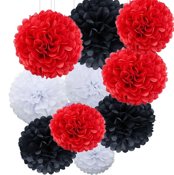 10pcs 10inch White Black Red Tissue Paper Flower Pom Poms For Etsy