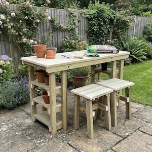 Wooden Potting Bench, Multi-Purpose Garden Workstation, Handmade Timber Potting Table, 106cm & 150cm Size Options