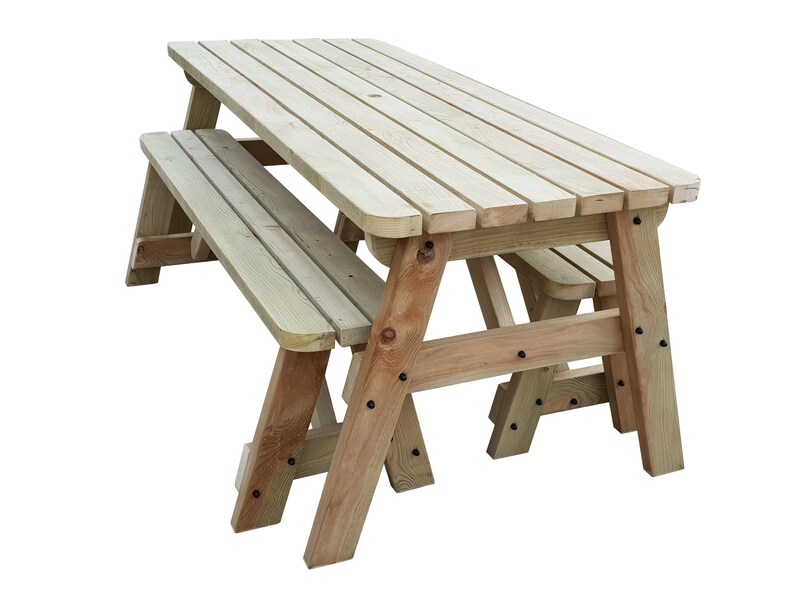 Wooden Picnic Table and Bench Set Victoria Compact Rounded Etsy UK