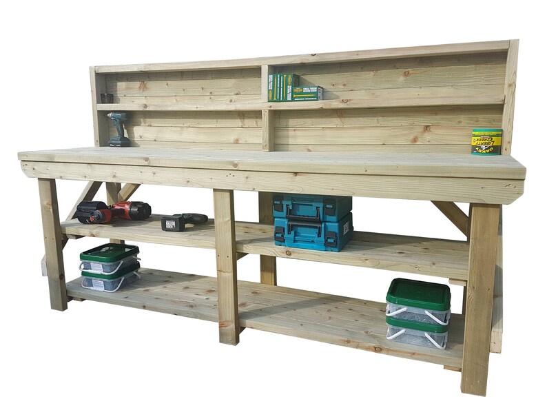 Wooden Indoor/outdoor Workbench With Back Panel and Double Etsy