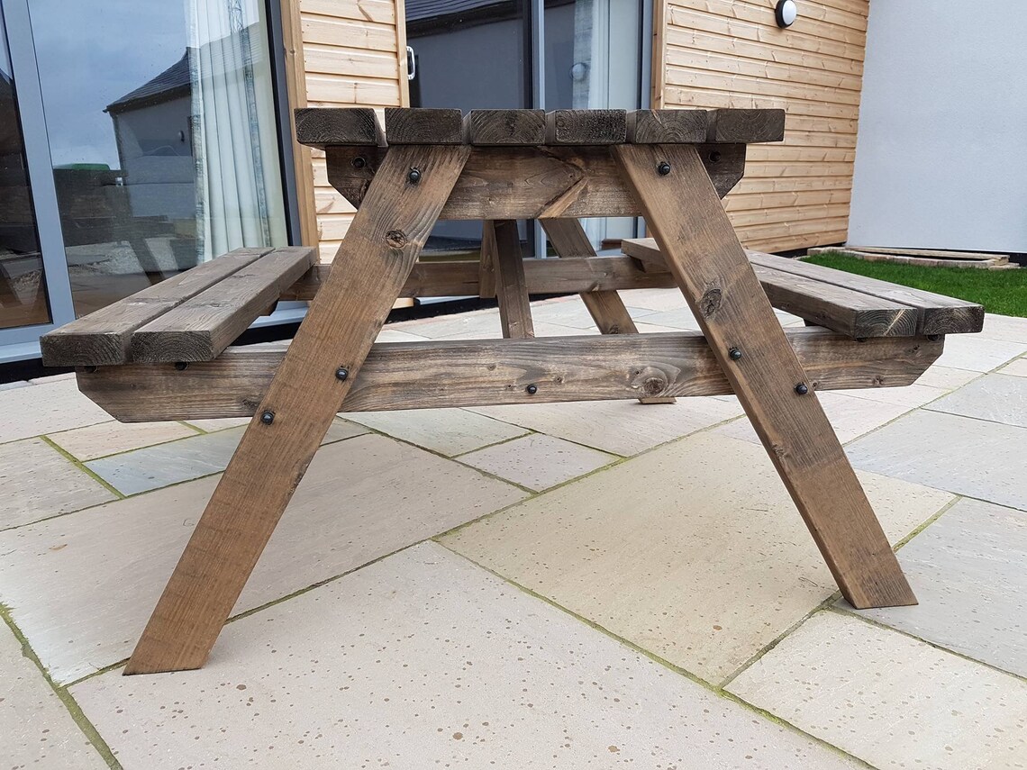Wooden Classic Pub Style Picnic Table Rustic Brown Etsy UK