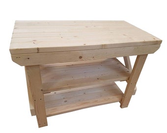 Wooden Workbench With Double Shelf, Acorn Brand