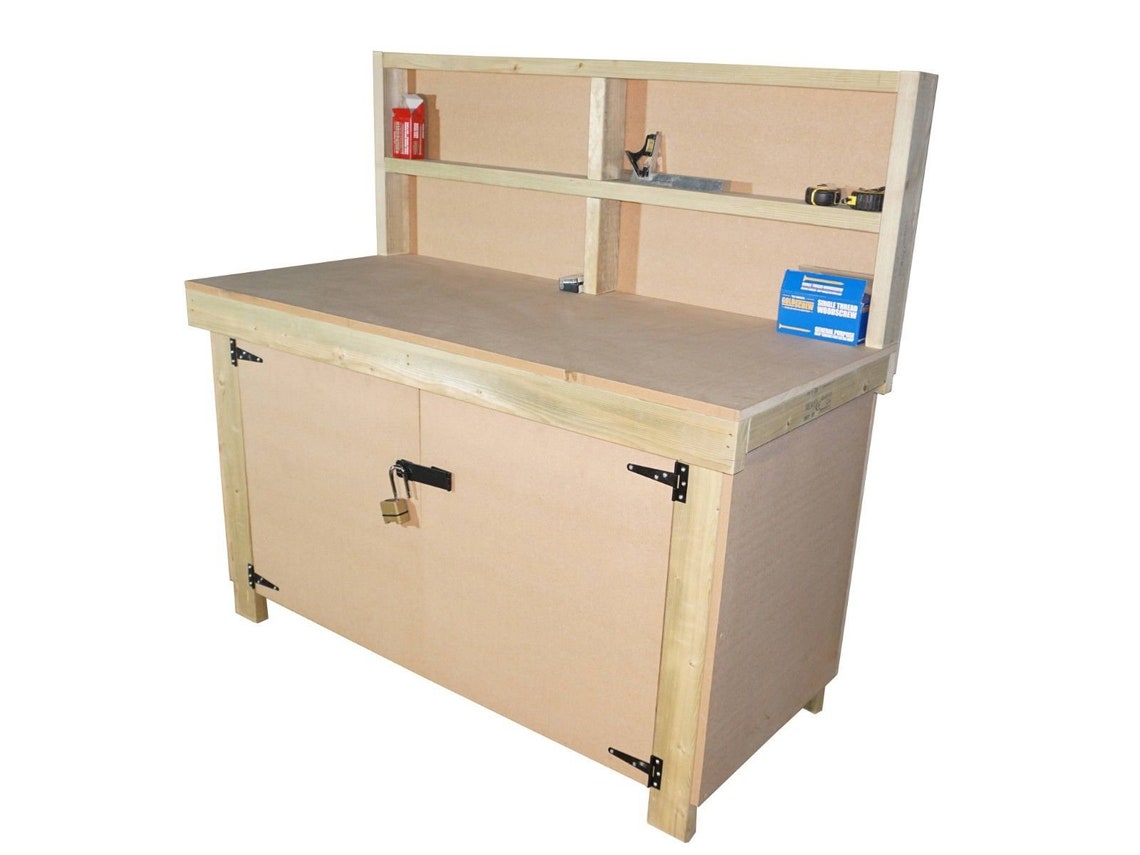 Wooden MDF Workbench With Lockable Cupboard and Back Panel Etsy UK
