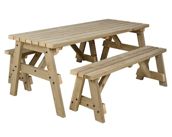 Wooden Picnic Table and Bench Set, Victoria Compact