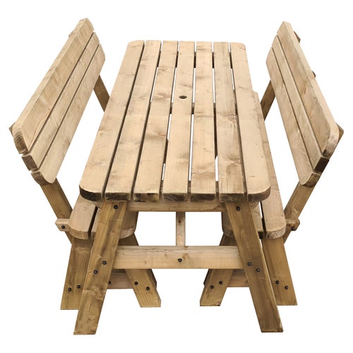 Wooden Picnic Table and Bench Set With Back Rest Alders Etsy UK