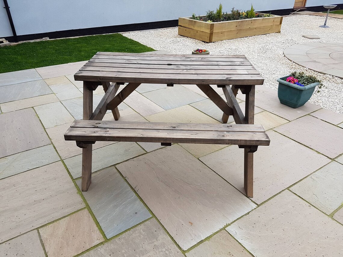 Wooden Classic Pub Style Picnic Table Rustic Brown Etsy UK