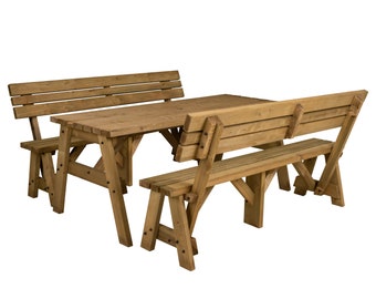Wooden Picnic Table and Bench Set with Back-Rest, Victoria