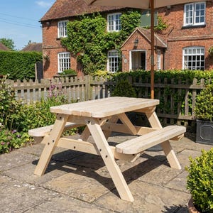 Wooden Rounded Edge Classic Pub Style Picnic Table, Traditional Garden Bench