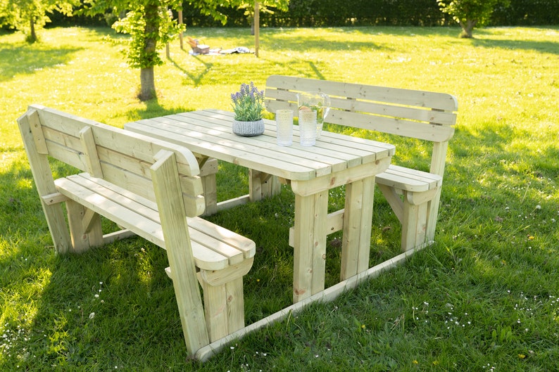 Wooden Picnic Table and Bench Set With Back Rest Alders Etsy UK