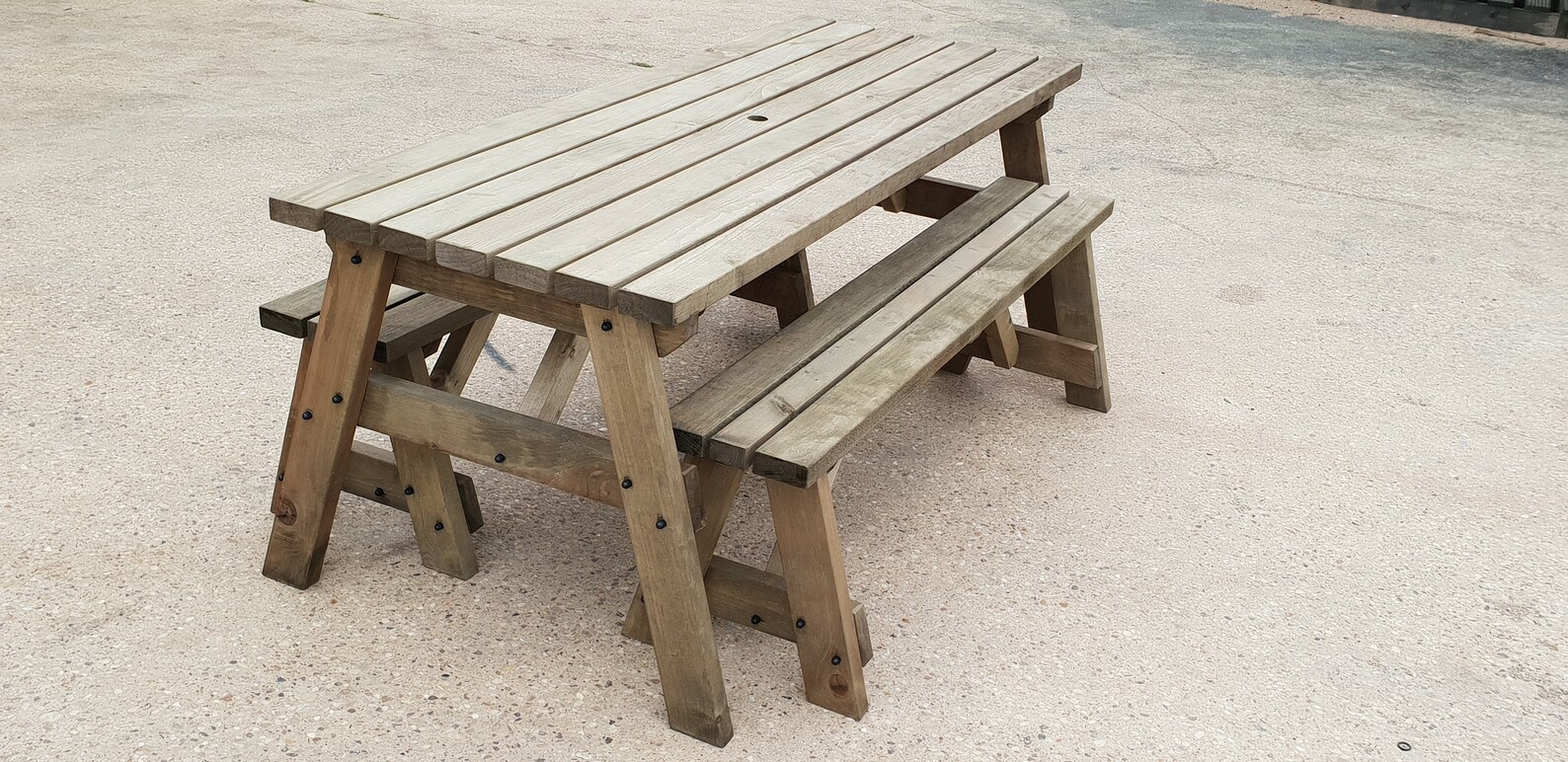 Wooden Picnic Table and Bench Set Victoria Compact Etsy UK