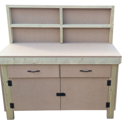 Workbench Wooden 18mm MDF Top - Storage Table With Lockable Cupboard and Drawers