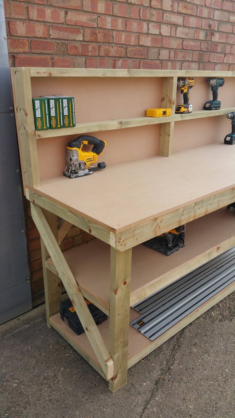 Wooden Workbench 18mm MDF Top With Back and Double Shelf - Etsy