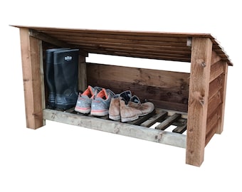 Wooden Outdoor Shoe/Log Storage - Welly Boot Shoe and Log Shelter Shed