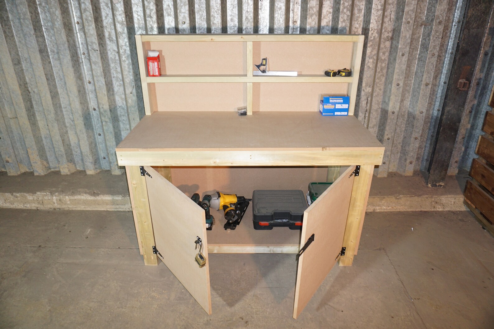 Wooden MDF Workbench With Lockable Cupboard and Back Panel Etsy UK