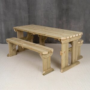 Yews Rounded Picnic Table and Bench Set | Solid Wood Garden Dining ...
