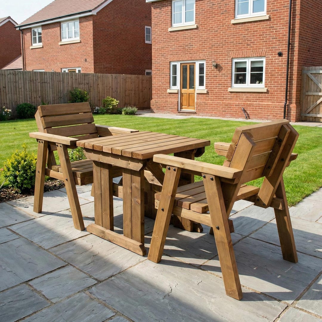 Handmade Wooden Garden Table and Chairs Set | Solid Wood Outdoor Dining ...