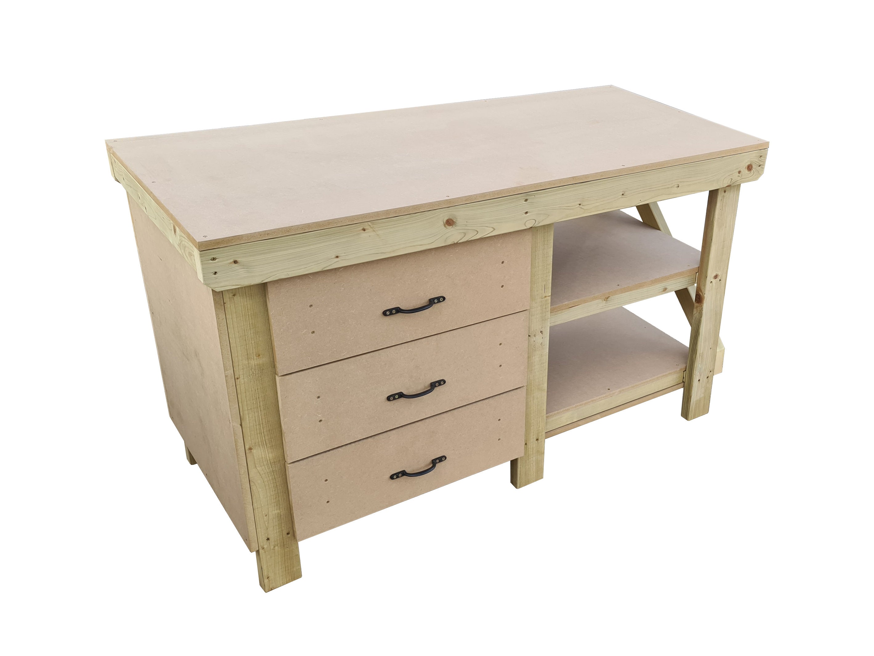 Wooden workbench clearance with drawers
