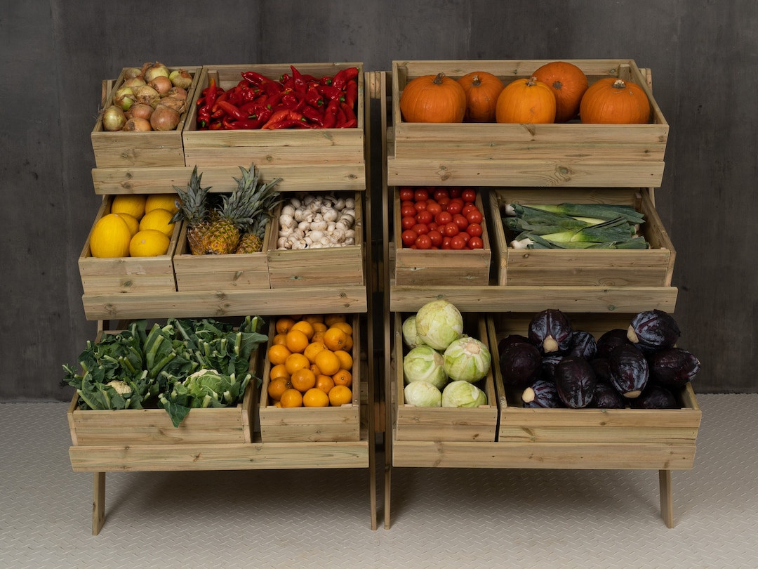 Produce, Bakery Display Stand With Wooden Boxes Commercial Veg and
