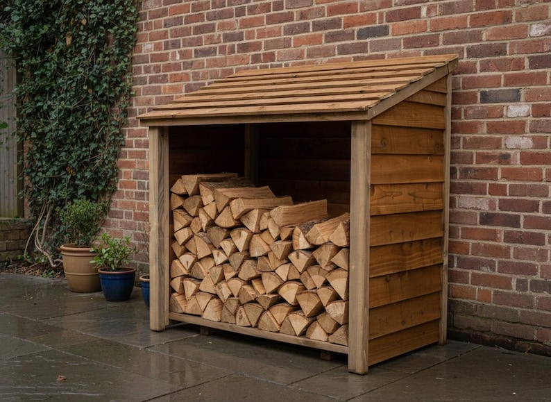 Wooden Log Store | Heavy Duty Outdoor Firewood Storage Shed, Compact Timber Shelter image 2