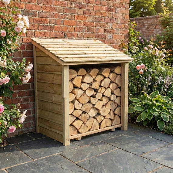 Wooden Log Store | Heavy Duty Outdoor Firewood Storage Shed, Compact Timber Shelter