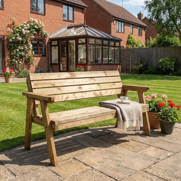 Consilium Wooden Garden Fence Bench | 2ft-7ft Space Saving Wall Seat | Heavy Duty Timber | Handmade UK Outdoor Seating
