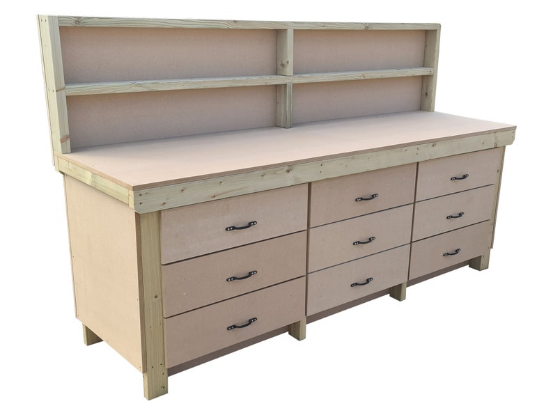 Workbench Tool Cabinet With Back Panel - Wooden 18mm MDF Top Industrial ...