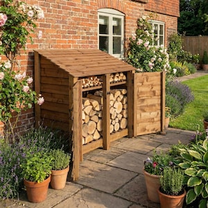 Wooden Log Store With Doors | 146cm Outdoor Firewood Storage Shed | Heavy Duty Timber Wood Shelter | 4.8ft Wide Garden Log Holder image 9