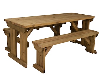 Wooden Picnic Table and Bench Set, Wooden Garden/Patio Furniture - Yews