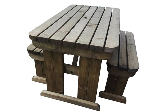 Hand Crafted Yews Compact Rounded Picnic Table Bench Set 4ft Etsy