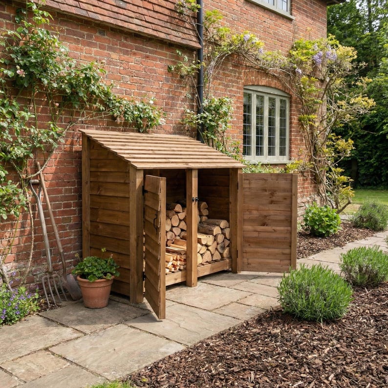Wooden Log Store With Doors | 146cm Outdoor Firewood Storage Shed | Heavy Duty Timber Wood Shelter | 4.8ft Wide Garden Log Holder image 4